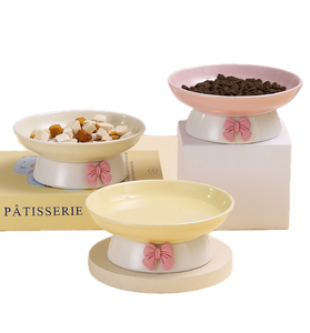 Bow-Tie Elevated Ceramic Pet Bowl | Tilted High-Foot Cat & Dog Food Dish