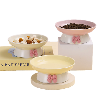 Bow-Tie Elevated Ceramic Pet Bowl | Tilted High-Foot Cat & Dog Food Dish