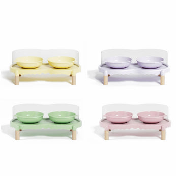 Pastel Double Pet Bowl Set with Acrylic Stand & Wooden Legs | 4 Colors