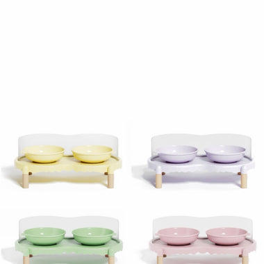Pastel Double Pet Bowl Set with Acrylic Stand & Wooden Legs | 4 Colors