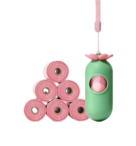 Dog Poop Bag Dispenser with 8 Rolls Bags – Cute Flower Capsule Design, Portable Outdoor Pet Waste Bag Holder for Walking