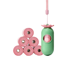 Dog Poop Bag Dispenser with 8 Rolls Bags – Cute Flower Capsule Design, Portable Outdoor Pet Waste Bag Holder for Walking