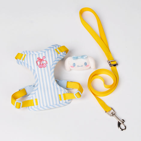 Cute Cherry Stripe Dog Harness & Leash Set | 4 Colors | Includes Plush Toy